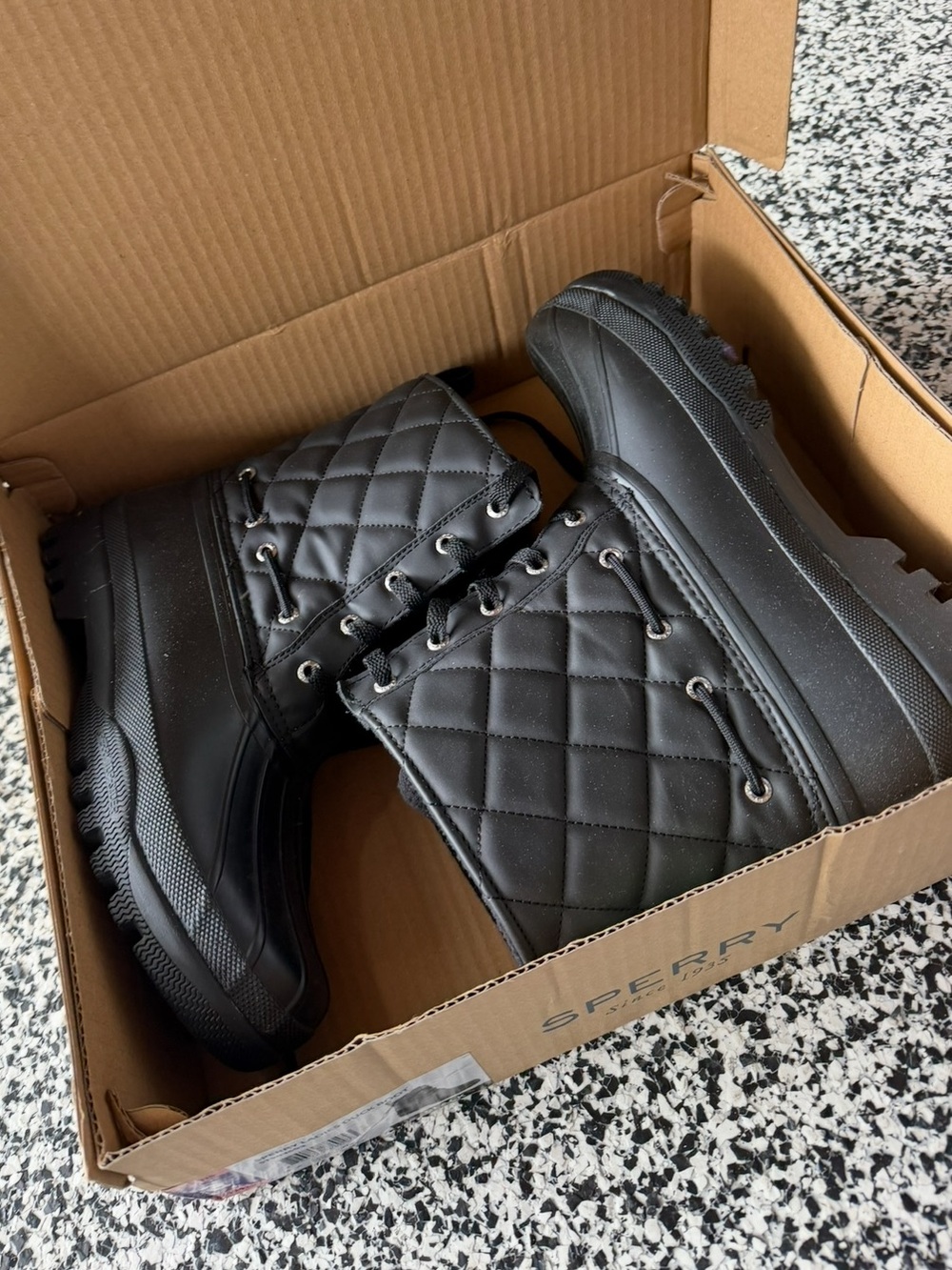 Sperry Quilted Black Lace-Up Ankle Boots